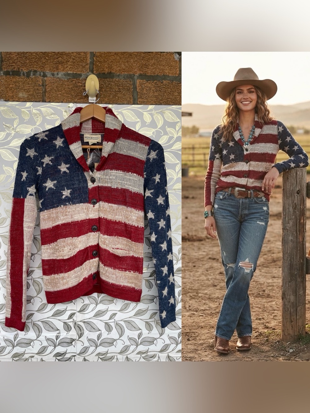 Denim & Supply Ralph Lauren Flag Knit Cardigan XS Americana Quiet Luxury